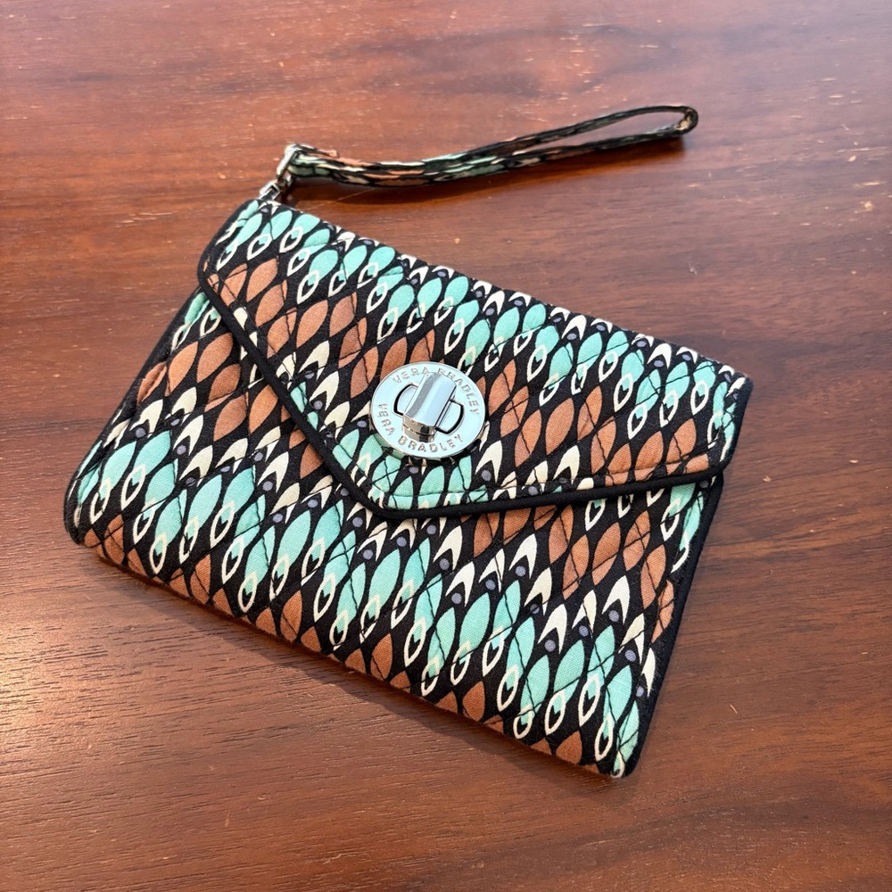 Vera Bradley Teal and Brown Patterned Wristlet